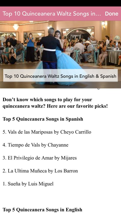 Quince List Quinceanera, Waltz Songs Quinceanera, Quince Songs In Spanish, Quinceanera Songs Spanish, Quince Vals Songs, Quinceanera Programs Ideas, Quince Song List, Songs For Quinceanera Waltz, Quince Traditions List