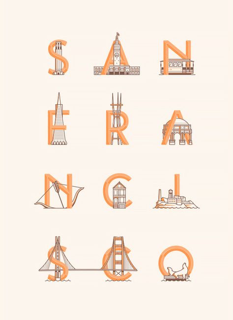 san francisco type (design, illustration, travel) Travel Logo, Illustrated Map, 로고 디자인, Graphic Design Typography, Logo Inspiration, Graphic Design Inspiration, Typography Design, Travel Posters, Poster Design