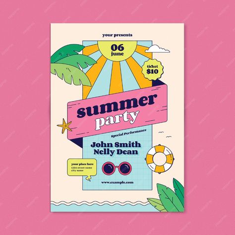 Event Poster Inspiration, Pool Parties Flyer, Summer Party Flyer, Summer Invitation, Graphic Shapes Design, Summer Party Invitations, Party Flyer Template, Summer Poster, Easy Art Projects