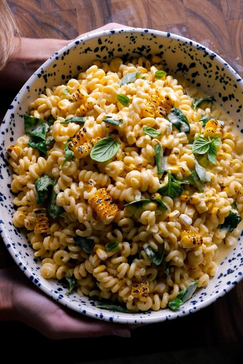 Summer Corn and Basil Pasta Corn Pasta Recipes, Creamed Corn With Basil, Sweet Corn Pasta, Summer Corn Pasta, Caramelized Corn And Asparagus Pasta, Corn And Ricotta Pasta, Broccoli Caesar Salad, Creamy Corn Pasta With Basil, Broccoli Caesar