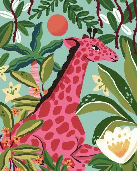 Walk Drawings, Colorful Giraffe Painting, Quirky Paintings, Nail Wallpaper, Christmas Safari, Summer Widgets, Commission Ideas, Giraffe Artwork, Bar Prints