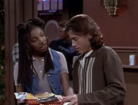 Moesha's Half-Up Space Buns Space Buns 90s, Moesha Hairstyles, Shar Jackson, Box Braids Images, Black 90s Fashion, Braid Game, 90’s Nostalgia, Bowl Haircuts, 90s 2000s Fashion