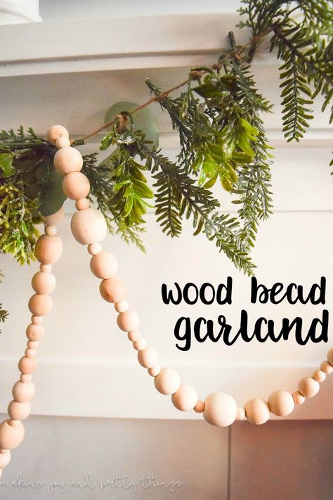 how to make your own wood bead garland | simple farmhouse decor | diy projects | christmas garland Diy Projects Christmas, Simple Farmhouse Decor, How To Make Garland, Diy Christmas Garland, Simple Farmhouse, Dekor Diy, Wooden Bead Garland, Diy Christmas Decorations, Bead Garland