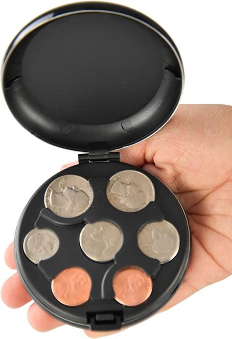 Amazon.com : HOME-X Coin Dispenser, Hard Case Organizer and Storage for Coins, Small Money Sorter and Coin Holder for Collectors, 3 ¼" D x 1 ¼" H, Black : Office Products Car Favorites, Coin Sorter, Money Organizer, Coin Organizer, Coin Jar, Key Tray, Car Storage Box, Euro Coins, Purse Holder