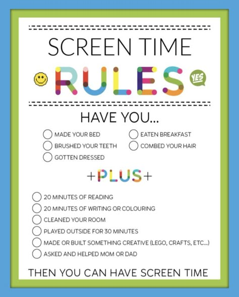 screen time rules for kids Kids Summer Schedule, Uppfostra Barn, Schedule Ideas, Summer Rules, Daily Schedule Kids, Screen Time Rules, Summer Routine, Kids Routine, Kids Chores