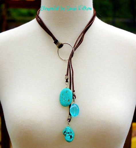 Lasso necklace...could use the leather cord and smoked glass ring I've been hoarding forever!: Necklace Leather Cord, Diy Collier, Necklace Leather, Homemade Jewelry, A Necklace, How To Make Necklaces, Bead Leather, Diy Schmuck, Creative Jewelry