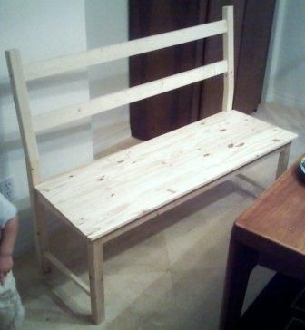 Stretching an Ikea Chair Into a Bench Ivar - Ingolf: 5 Steps Build A Bench, Ikea Bench, Ikea Bank, Saw Jigsaw, Mommo Design, Ikea Bookcase, Ikea Ivar, Ikea Bedroom, Toddler Chair