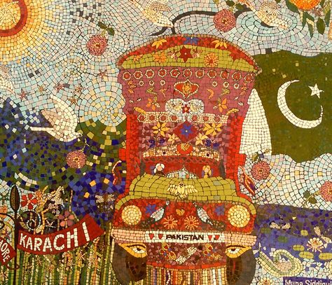 Mosaic in Karachi, Pakistan in Clifton colors and streets of the city of Karachi. Vintage Pakistan, Poster Tutorial, Perfume Ideas, Pakistan Art, Pakistani Art, Pakistan Karachi, Mughal Art Paintings, South Asian Art, Culture Day