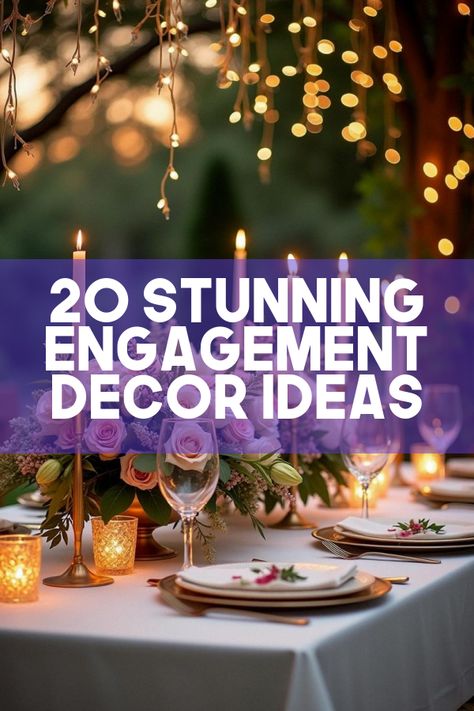 Did you know that engagement decor can transform your party into a dreamy affair? Discover dazzling decor ideas, from chic centerpieces to elegant backdrops. Our wedding article features 20 stunning photos that will ignite your creativity and perfectly set the stage for your big day. Dive into a world of inspiration and uncover charming ways to elevate any celebration. Ready to make your engagement party unforgettable? Click to explore! Engagement Decor Ideas, Chic Centerpieces, Elegant Floral Arrangements, Engagement Events, Engagement Decor, Sustainable Decor, Engagement Celebration, Romantic Lighting, Engagement Decorations