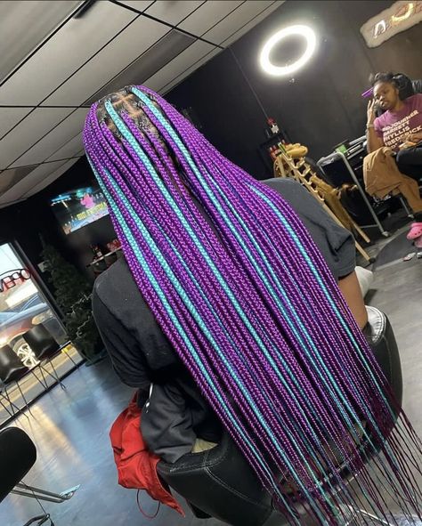 Color Jumbo Knotless Braids, Knotless Box Braids Knee Length, Multi Color Box Braids, Purple And Blue Braids, Box Braid Ideas, Box Braids For Black Women, Color Box Braids, Pink Box Braids, Mommy Hair