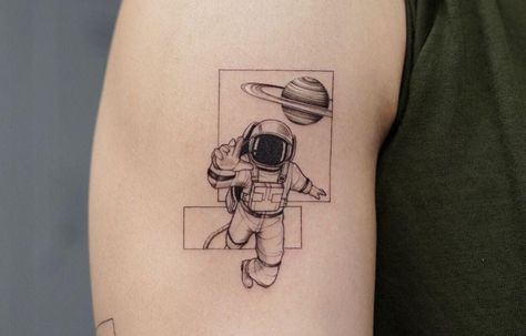 Astronaut Tattoo Men, Space Tattoos Men, Astronaut Tattoos, Spaceman Tattoo, Small Astronaut Tattoo, Rocket Tattoo, Feather With Birds Tattoo, Dali Tattoo, Astronaut Tattoo