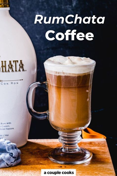 Rumchata coffee is creamy, boozy and sweet! The pairing in this warm spiked beverage makes the perfect pick-me-up. #rumchata #rumchatacoffee #rumchataandcoffee Cinnamon Cocktails, Rumchata Cocktails, Rumchata Drinks, Liqueur Cocktails, Rumchata Recipes, Baileys Coffee, A Couple Cooks, Coffee Brewing Methods, Cocktails To Try