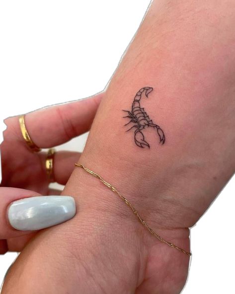 Tattoo Of Scorpion, Minimalistic Scorpion Tattoo, Scorpion Fine Line Tattoo, Scorpion Wrist Tattoo, Fine Line Scorpio Tattoo, Fineline Scorpion Tattoo, Scorpio Wrist Tattoo, Scorpion Minimalist Tattoo, Scorpio Tattoo Small