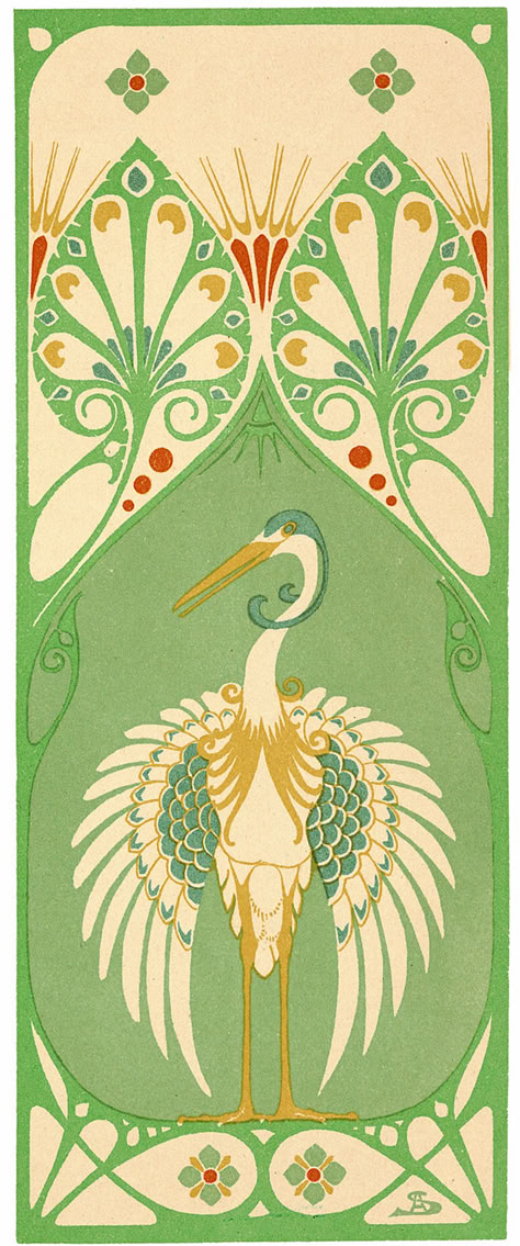 Motifs Art Nouveau, Illustration Art Nouveau, Design Art Nouveau, Art Nouveau Illustration, Motif Art Deco, Art Nouveau Pattern, Crane Bird, Art Nouveau Design, Illustration Vintage