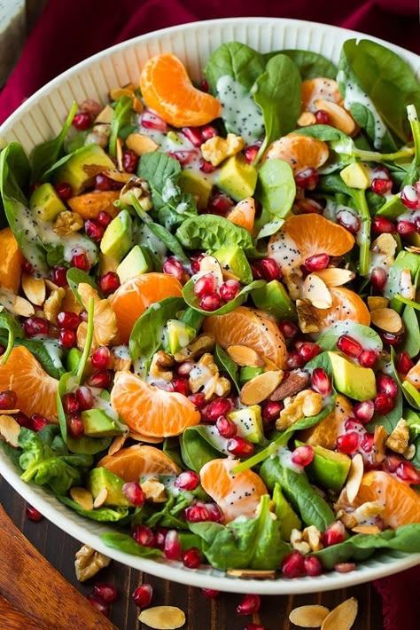 Mandarin Pomegranate Spinach Salad with Poppy Seed Dressing - Cooking Classy Salad With Poppy Seed Dressing, Salad Macaroni, Salads Ideas, Salad Kale, Winter Salad Recipes, Salad Aesthetic, Resep Salad, Poppy Seed Dressing, Salad With Chicken