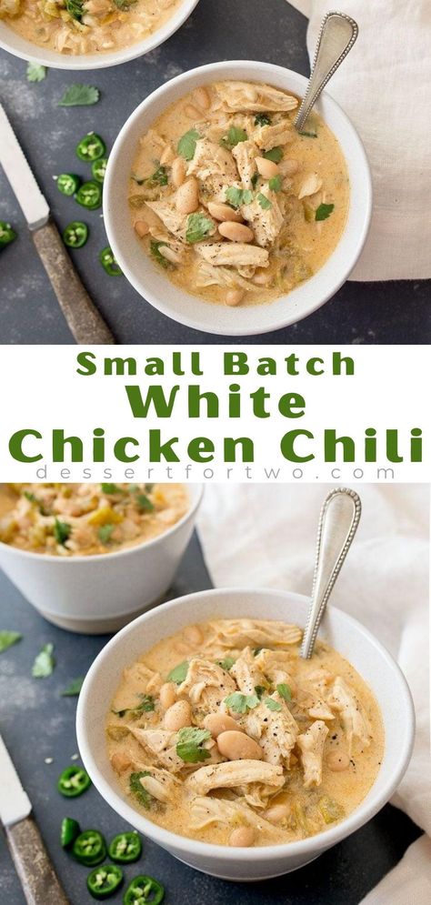 White Chicken Chili For Two, Small Batch Chili Recipe, Small Batch Chili, Chili White Chicken, Chili For Two, Chicken And White Beans, Chicken Dinner For Two, White Chicken Chilli, Chili White