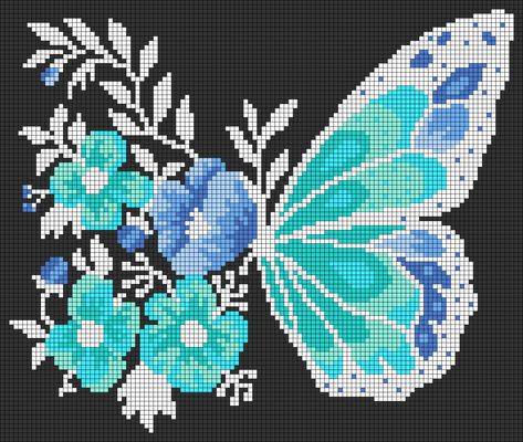 Pixel Butterfly Pattern, Butterfly Alpha Pattern, Butterfly Perler Beads, Butterfly Perler Bead Pattern, Pixel Art Butterfly, Flower Grid Pattern, Butterfly Pixel Art, Pixel Butterfly, Flower Cross Stitch Patterns