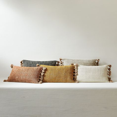 Two-Tone Chunky Linen Tassels Pillow Cover | West Elm Oversized Lumbar Pillow, Desert Chic, Tassel Pillow, Teen Bedding, Linen Throw Pillow, Stripe Pillow, Modern Forms, Nursery Furniture, Key Details