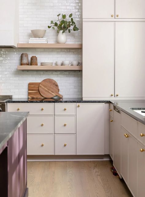 Slim Shaker Cabinet, Modern Kitchen Trends, Slim Shaker, Vintage Pantry, Builder Grade Kitchen, Glass Pantry Door, Shaker Kitchen Cabinets, Neutral Kitchen, Shaker Style Kitchens