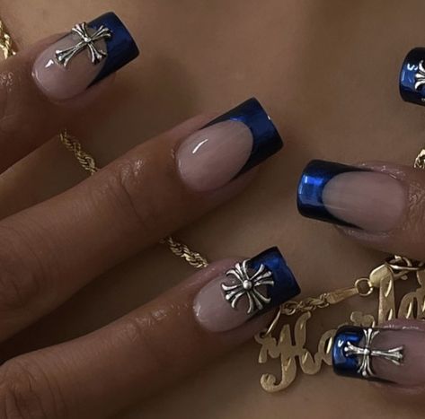 Chrome French, Gel X Nails, X Nails, Blue Chrome, Short Square Acrylic Nails, Nails Only, Short Acrylic Nails Designs, Square Acrylic Nails, Minimalist Nails