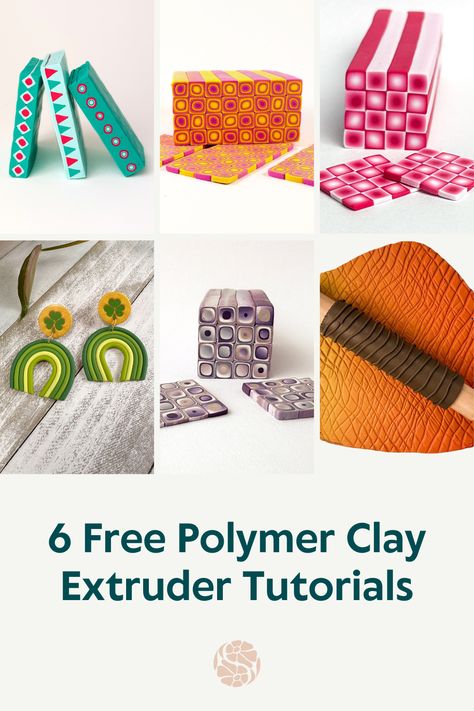 Discover 6 must-try polymer clay extruder ideas in this roundup of fun and creative polymer clay extruder tutorials! Learn how to make stunning polymer clay extruder canes, DIY texture rollers using scrap clay, and rainbow earrings. Whether you’re a beginner or an experienced clayer, these step-by-step tutorials will inspire you to get more out of your extruder and create unique, eye-catching designs. Perfect for jewelry, decor, and more! Clay Extruder Ideas, Polymer Clay Tutorials Free, Polymer Clay Extruder, Clay Extruder, Upcycled Projects, Jewellery Diy, Ceramic Jewellery, Polymer Clay Cane, Green Palette