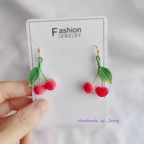 Crochet Earring Patterns, Crochet Cherry, Crochet Patterns Baby Boy, Felted Crochet, Micro Crochet, Crochet Fruit, Crochet Jewelry Patterns, Crochet Earrings Pattern, Cherry Fruit