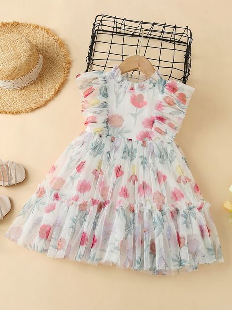 Floral Print Frock, Lux Dress, Frocks For Kids, Baby Girl Princess Dresses, Girls Spring Dresses, Baby Dress Design, Girls Frock Design, Ruffle Trim Dress