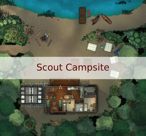 Welcome to the Scout Campsite! Deep in the woods, this campsite is laid around the 2 story scouts's cabin, near the lake. The campers can enjoy the warmth of the cabin's interior, cook a meal by the lake, or even explore the lake by canoe or boat. Dare you stay outside after darkness falls? Can you hear this eerie sound? Is it coming from deep in the woods or the lake? RUN! Yog Sothoth, Deep In The Woods, Darkness Falls, The Scout, Modern Map, Lake Cabins, By The Lake, Cthulhu, King Kong