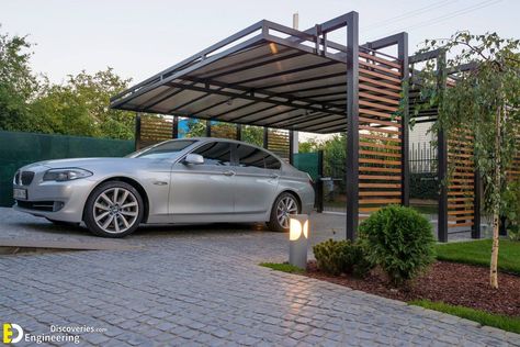 34+ Stylish Carport Ideas That Go Above And Beyond Extra Parking Space Diy Carport Enclosure, Enclosed Carport Ideas, Metal Carport Ideas, Modern Carport Designs, Carport In Front Of House, Car Port Ideas, Enclosed Carport, Building A Carport, Modern Carport