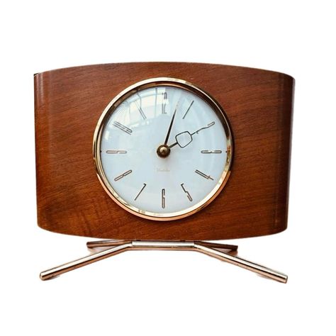 Mid Century Mantel, 50s Desk, French Clock, Working Desk, Mid Century Clock, Vintage Clocks, Mantel Clocks, Modern European, Bent Wood