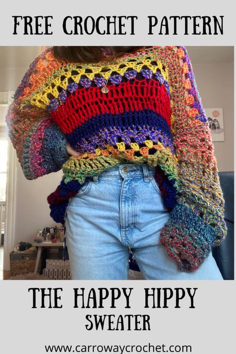 Easy Sweater Crochet, Hippy Sweater, Hippie Sweaters, Cardigan Au Crochet, Hippie Crochet, Crochet Jumper, Crochet Sweater Pattern Free, Pull Crochet, Crochet Clothes For Women