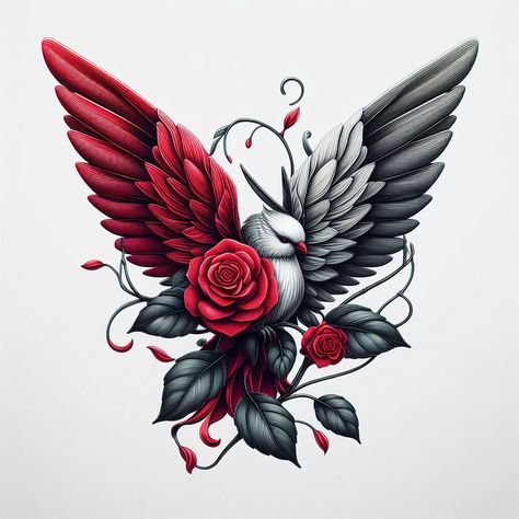 Angle Wing Tattoos, Coloured Rose Tattoo, Beautiful Spine Tattoos, Legs Tattoo, Memorial Tattoo Quotes, Ink Tattoo Design, Rose And Butterfly Tattoo, Red Tattoo Ideas, Red Ink Tattoo