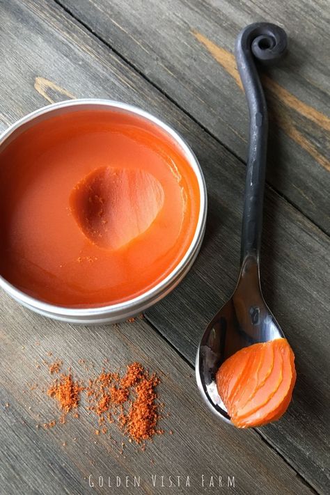 Cayenne Infused Oil and Simple Muscle Salve — Golden Vista Farm Icy Hot Cream, Cayenne Pepper Salve Recipe, Pain Salve Recipe, Cayenne Tincture, Cayenne Salve, Homemade Salve, Salve Recipes, Herbal Salves, Infused Oil