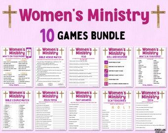 Women's Ministry Games Bundle Bible Games Church Games Women's Retreat Games Bible Study Games Fun Printable Games Adult Games - Etsy Womens Ministry Games, Bible Study Group Ideas, Ladies Activities, Bible Games For Adults, Bible Study Games, Bible Trivia Games, Study Games, Human Bingo, Fellowship Ideas