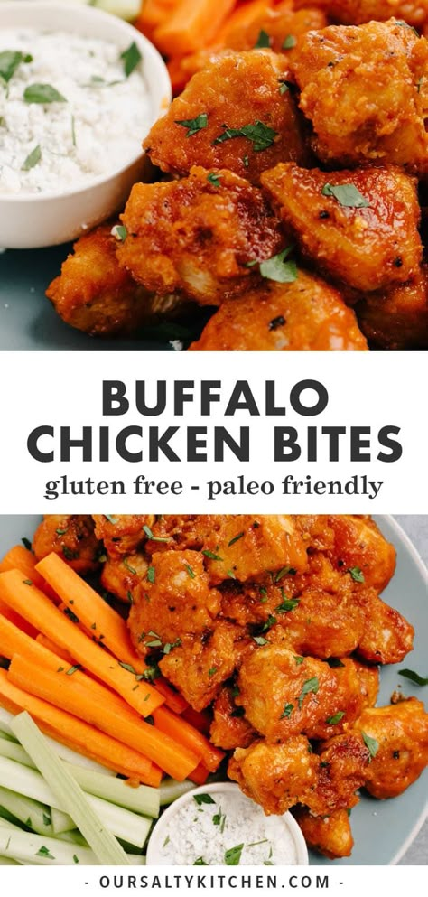 Boneless Buffalo Chicken, Boneless Buffalo Wings, Appetizer For A Crowd, Chicken Bites Recipes, Buffalo Chicken Bites, Paleo Appetizers, Healthy Buffalo Chicken, Quick And Easy Appetizers, Paleo Chicken