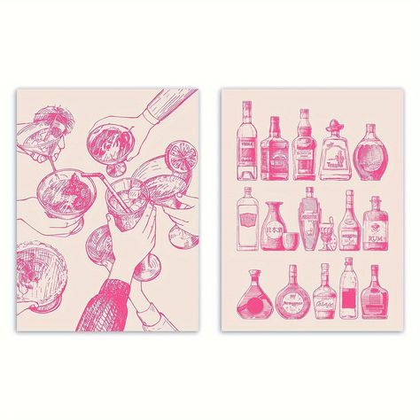 2pcs Lightpink Cheers Canvas Wall Art, Preppy Wall Art Decor, Bar Car Wall Art, Kitchen Wall Decor, Pink Wine Bottle Bar Art, Modern Wall Art, Pink Wall Decor For Bedroom Girls, Lightpink Cheers Sign Wall Decor, For Living Room, No Frame https://share.temu.com/uoVUwp0IZcA via @shoptemu Mediterranean Wall Decor, Pink Wine, Wine Wall Art, Bar Art, Home Decor Paintings, Pink Walls, Wall Art Pictures, Color Rosa, Living Room Wall