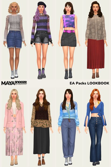 Needs EA Packs/ MOD-FREE/ CC Hairs by SimsTrouble and JohnnySims. Sims 4 Cas Ideas No Cc, Sims 4 Lookbooks No Cc, Sims Fits, Sims 4 Base Game Outfits Ideas, Sims4 Lookbook, Cc Lookbook, Sims 4 No Cc, Sims Lookbook, Sims 4 Challenges