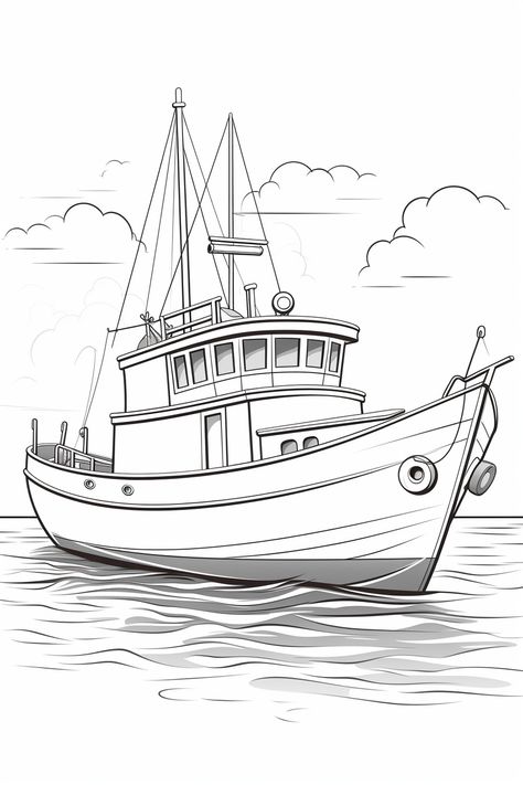 Coloring Aesthetic, Watercolor House Painting, Beach Drawing, Free Kids Coloring Pages, Boat Drawing, Wilde Westen, Truck Coloring Pages, Cute Sketches, Detailed Coloring Pages