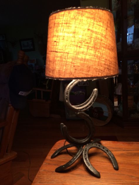 Homemade horse shoe lamp Horse Shoe Lamp, Shoe Lamp, Welding Crafts, Baby Room Inspiration, Welding Projects, Baby Room, Room Inspiration, Table Lamp, Horses