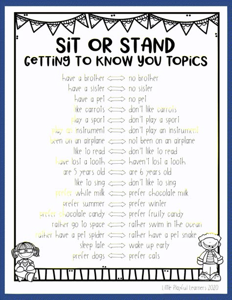 Need some ideas for building a sense of community in your classroom while maintaining social distancing rules? Look no further! Sit or Stand is just one idea listed in this blog post, and you can grab this printable for FREE! Digital Learning Classroom, Get To Know You Activities, Responsive Classroom, Substitute Teaching, First Days Of School, Beginning Of School Year, First Day Of School Activities, Beginning Of Year, First Week Of School