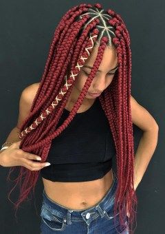 Braided Hairstyles & Box Braids Styles in 2019 — TheRightHairstyles Red Braids, Triangle Braids, Triangle Box Braids, Trendy We Fryzurach, Braids Styling, Poetic Justice Braids, Individual Braids, Blonde Box Braids, Big Box Braids