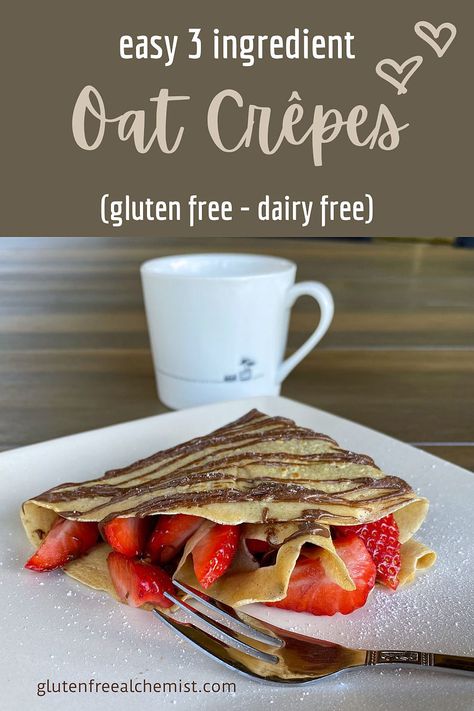 Simple 3 ingredient healthy Oat Crêpes that can be eaten with sweet or savoury fillings. #glutenfree Optional #dairyfree #pancakes #crepes #dessert #breakfast #brunch #midweekmeal #lunch #batter #oat via @gfalchemist Oat Crepes Healthy, Oatmeal Crepes Healthy, Pancakes 3 Ingredients, Oat Crepes, Low Calorie Oatmeal Recipes, Best Oats Recipe, Crepes Dessert, Instant Oatmeal Recipes, Low Calorie Oatmeal