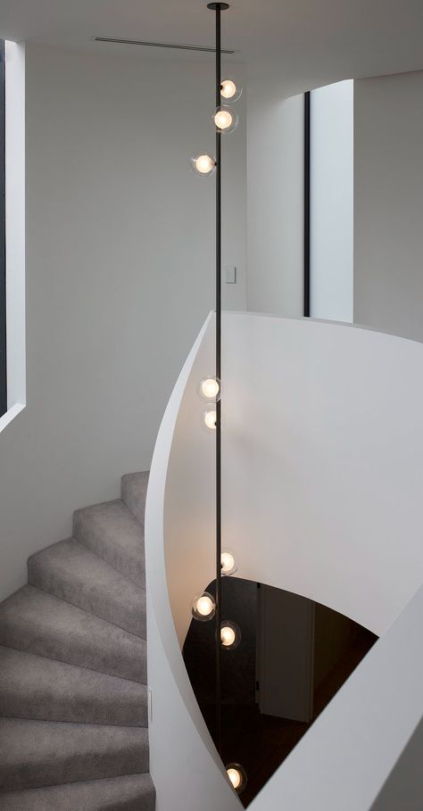 Stem — Giffin Design Stair Lighting Pendant, Ochre Lighting, House Extension Plans, Round Lamp, Staircase Lighting, Stair Lighting, Lighting Pendant, Fluorescent Lamp, Light Letters