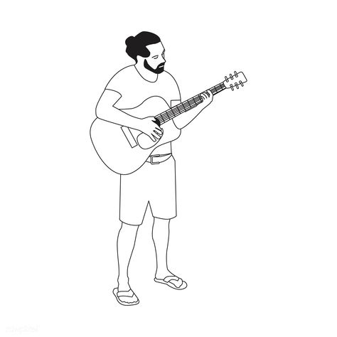 Illutrated bearded man playing guitar | premium image by rawpixel.com Man Playing Guitar Tattoo, Guitarist Illustration, Man Playing Guitar, Image Rock, Guitar Man, Guitar Illustration, Handsome Bearded Men, Guitar Drawing, Human Figure Sketches