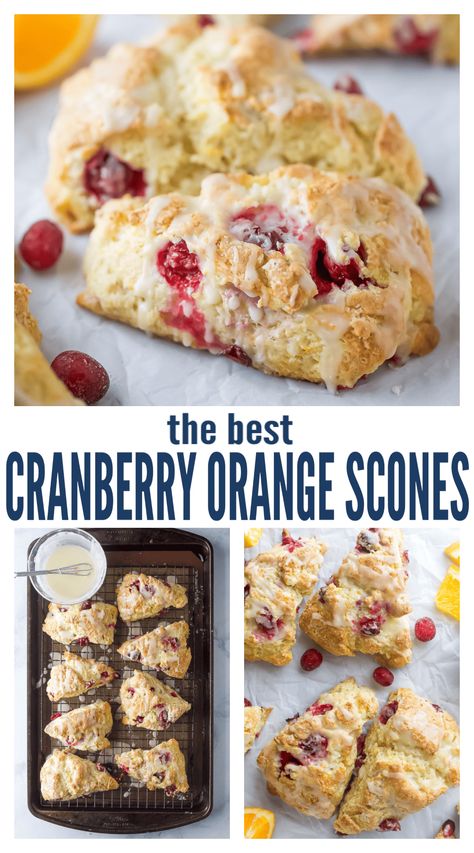 These flaky cranberry orange scones are an ultra buttery and zesty breakfast-for-dessert option. Fresh out of the oven and with a sweet glaze, they'll be ready faster than you can drive to the nearest coffee shop. Feel free to add pecans or chocolate chips for more flavor! #sconerecipe #orangescones #cranberryscones #cranberryorange #breakfastrecipe #brunchideas #christamasbreakfast Starbucks Cranberry Orange Scones Recipe, Cranberry Orange Scones Made With Sour Cream, Scones Without Heavy Cream, Cranberry Orange Scones Recipe, Fruit Scones Recipe, Walnut Scones, Orange Scones Recipe, Cranberry Orange Scones, Fruit Scones