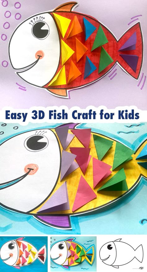 krokotak | fish Preschool Fish Crafts Art Projects, 3d Art And Craft For Preschool, 3d Crafts For Preschoolers, Fish Craft For Preschool, 3d Fish Craft, Fish Craft Preschool, Fish Art For Kids, Easy Fish Craft, Fish Crafts Kids