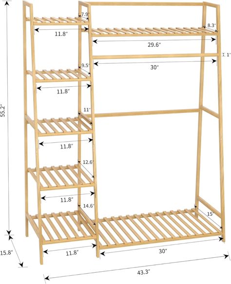 Amazon.com: RELIANCER Bamboo Clothing Garment Rack,Free Standing Clothes Coat Hanger,Closet Organizer w/Shoe Rack,Multi-tiered Wardrobe Storage Shelves,Clothes Hanging Rack for Hall,Living Room,Bedroom,Entryway : Home & Kitchen Hanger Closet, Hall And Living Room, Garment Rack, Bamboo Clothing, Display Furniture, Closet Organizer, Hanging Clothes, Garment Racks, Wardrobe Storage