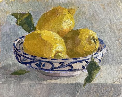 Clare Bowen Lemons Painting, Clare Bowen, Bowl Painting, Hayling Island, Penzance Cornwall, Marine Artist, Lemon Painting, Wine Painting, Instagram Painting