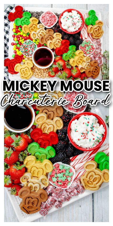 Mickey Mouse Cookies Christmas, Mickey Mouse Cheese Board, Mickey Mouse Waffle Maker, Mickey Mouse Food, Christmas Mickey Mouse, Mickey Mouse Cookies, Christmas Charcuterie, Christmas Mickey, Christmas Morning Breakfast