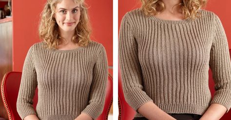 Classic Ribbed Knit Top [FREE Knitting Pattern] Ribbed Sweater Knitting Pattern, Crochet Ribbed Sweater Pattern Free, Ribbed Sweater Pattern, Homemade Clothes, Long Sleeve Shirt Pattern, Jumper Knitting Pattern, Knitting Paterns, Jumper Patterns, Tight Sweater